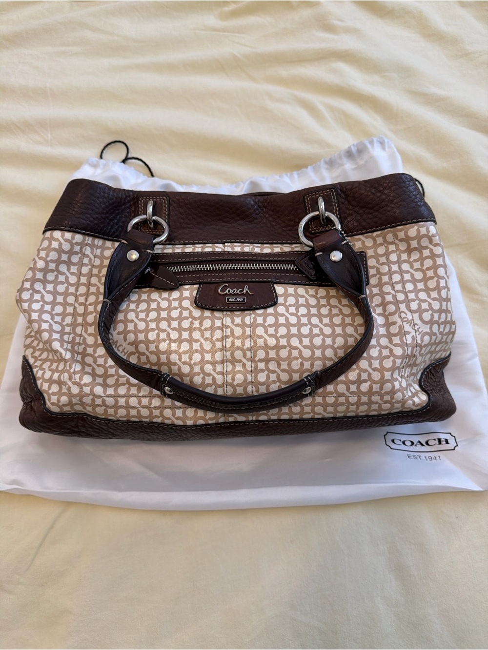 Coach Beige & Brown Signature Shoulder Bag